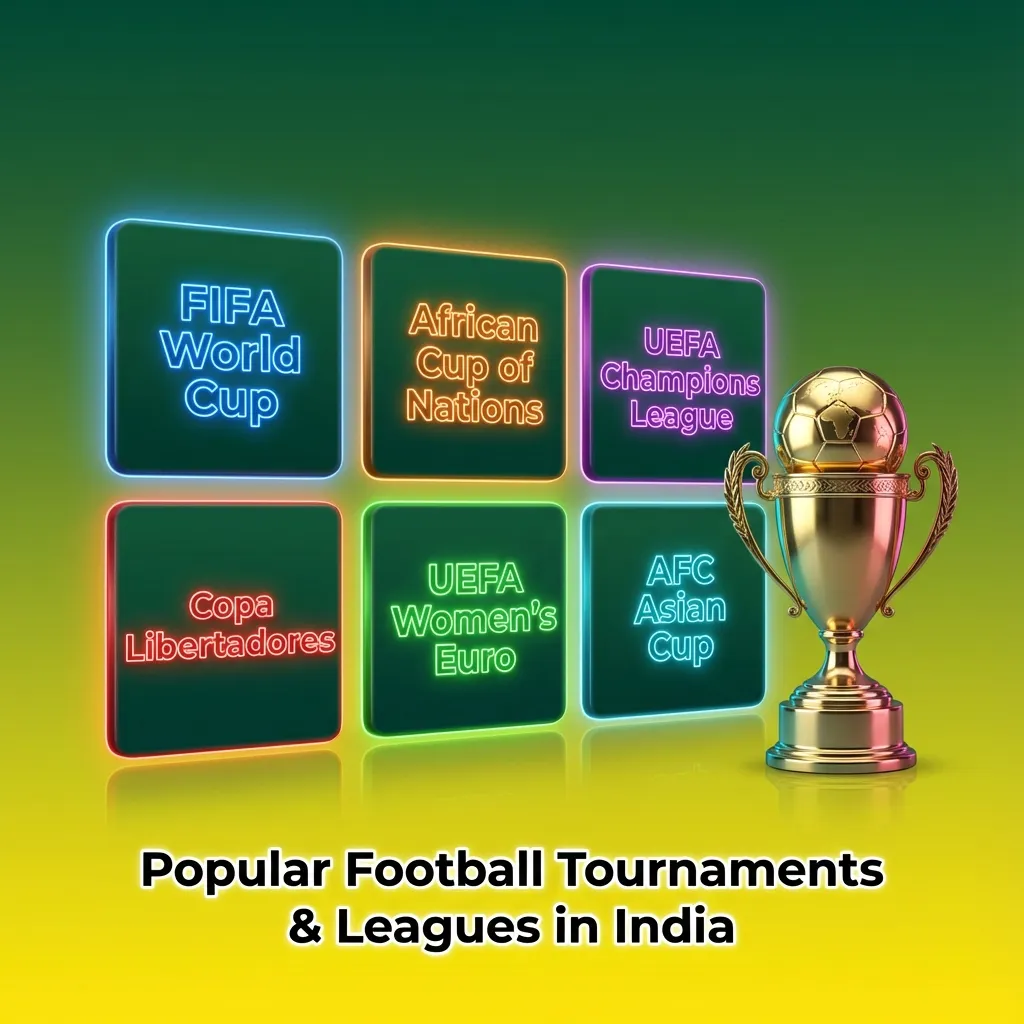 Infographic of popular international and Indian football leagues and tournaments followed by online bettors in India