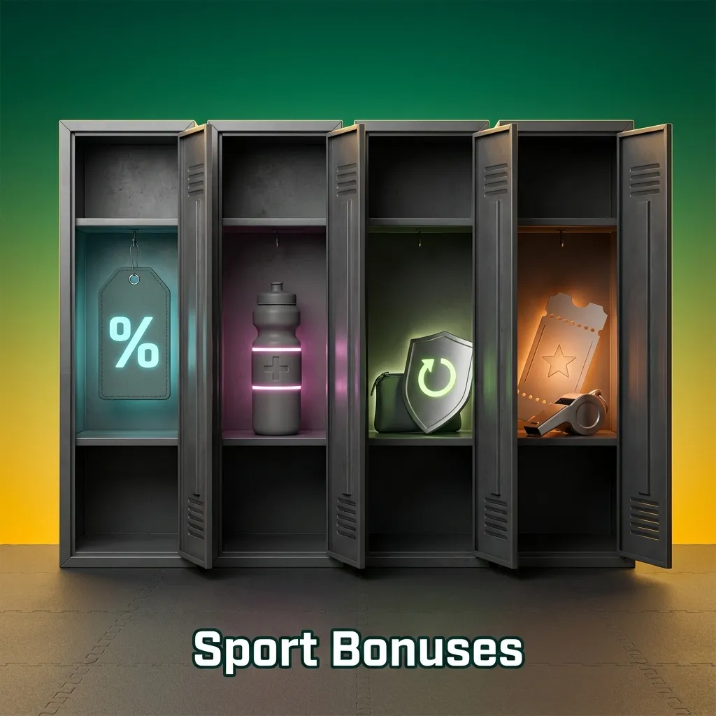 Banner titled “Sport Bonuses” showing Indian bettors and icons for cricket, football, tennis and esports promotions