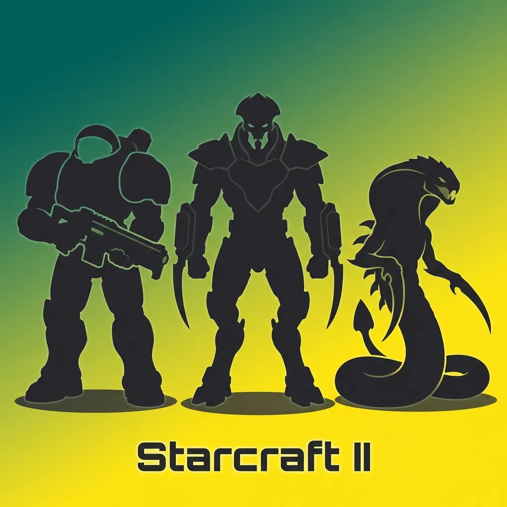 StarCraft II match screenshot with Terran, Zerg, and Protoss armies clashing on a detailed sci-fi battlefield