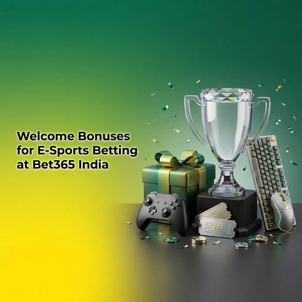 Bet365 India esports welcome bonus banner showing 15% up to ₹4,000 offer and steps to claim for new customers
